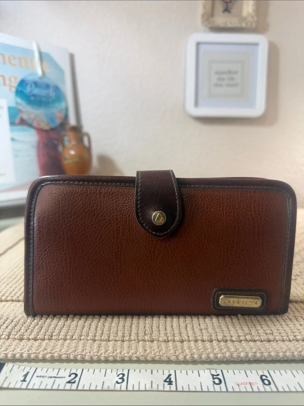Vintage Liz Claiborne Brown Leather Checkbook Wallet Snap Closure